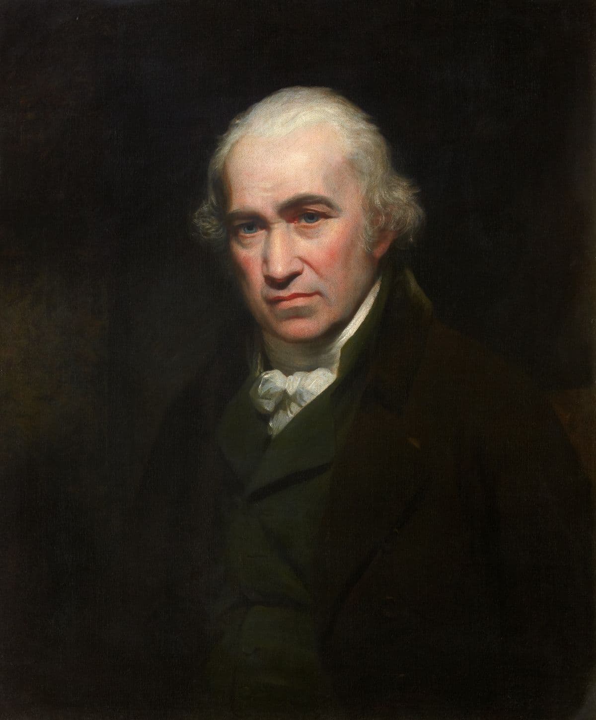 Oil portrait of James Watt in later life, in a dark coat, seated.