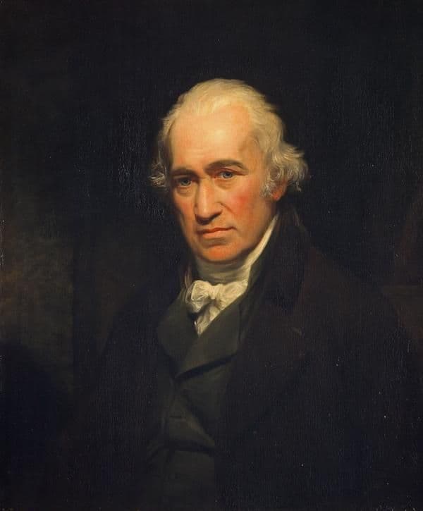 Portrait of James Watt, an older man with grey hair and a dark coat.