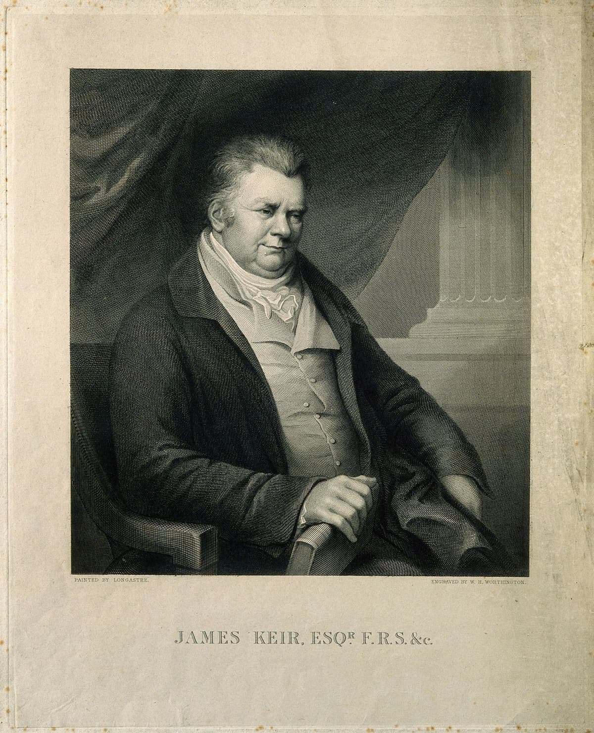Line engraving of James Keir, an elderly man in a high-collared coat.