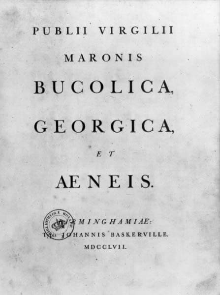 A printed page in elegant Roman capitals from Baskerville’s 1757 Virgil.