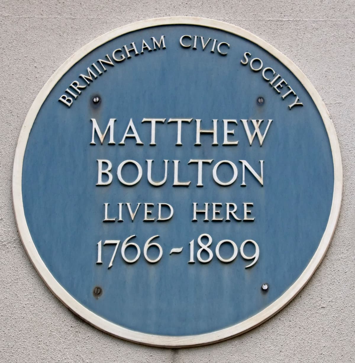 Blue plaque reading Matthew Boulton 1766–1809 lived here.