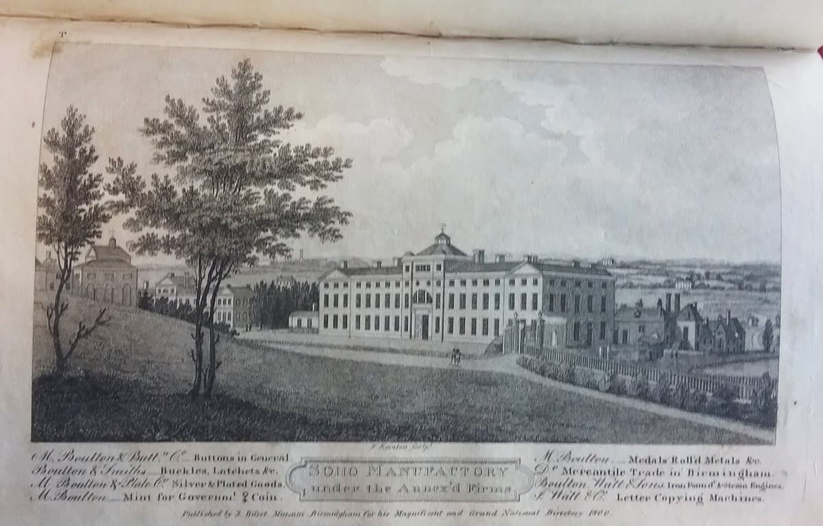 Engraved view of the Soho Manufactory.