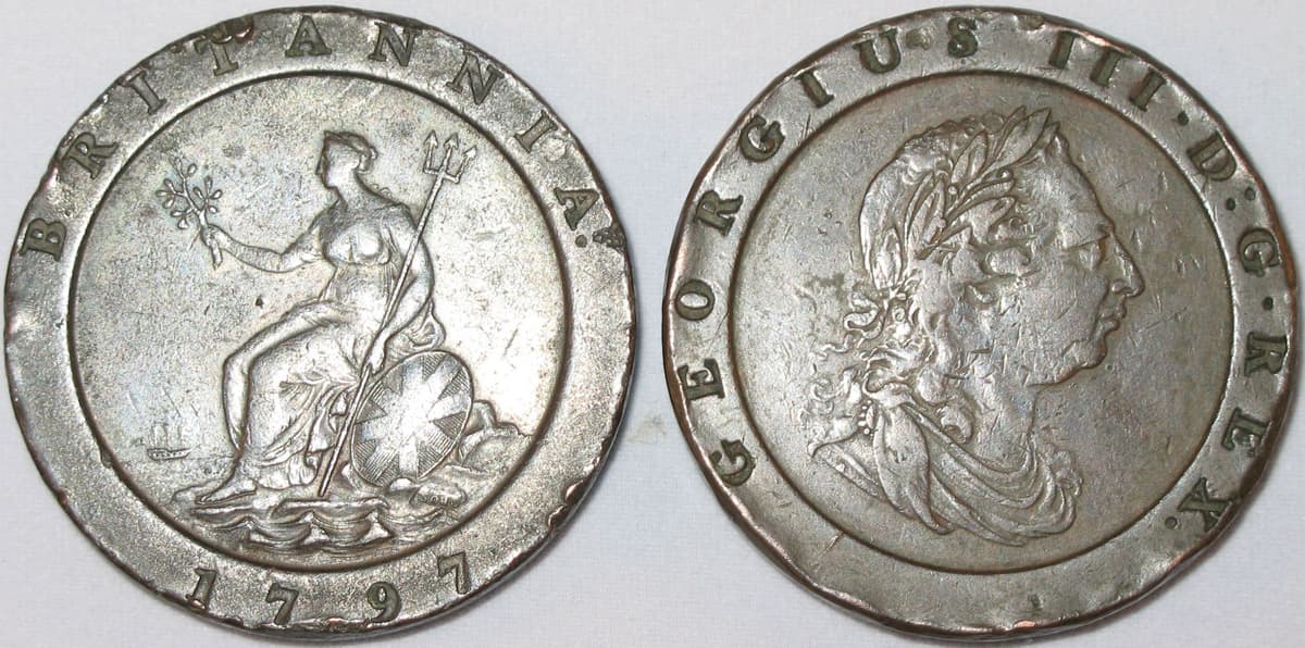 Both sides of a 1797 cartwheel twopence.