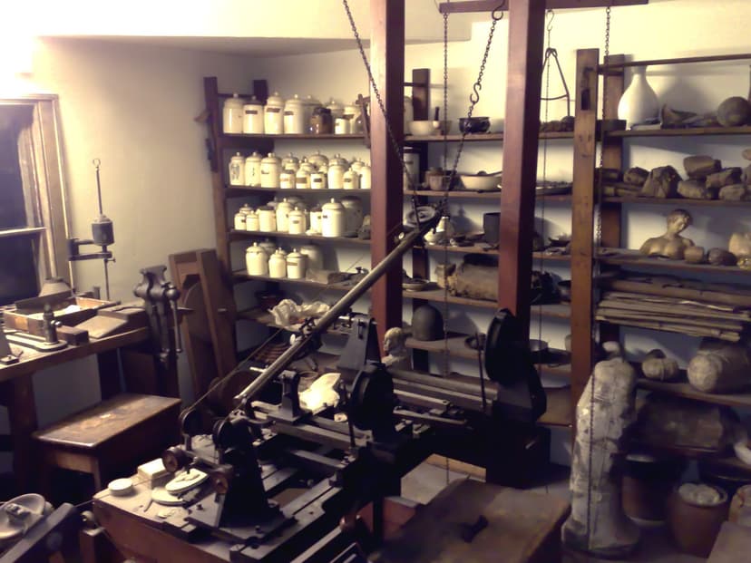 James Watt’s preserved workshop on display in a museum.