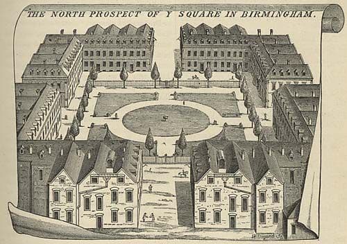 Print of Old Square, Birmingham, in 1732.