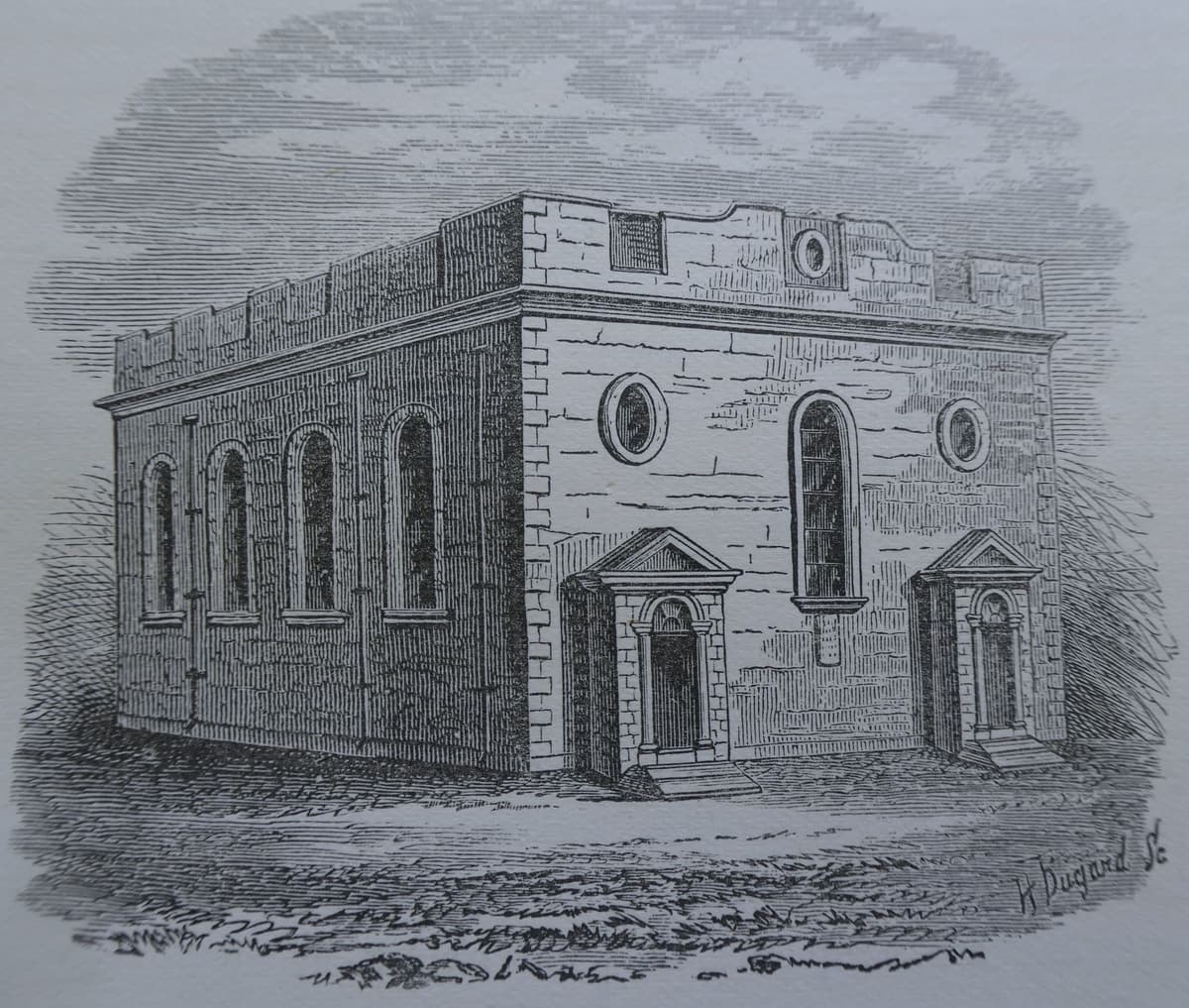 Engraving of the original New Meeting House.