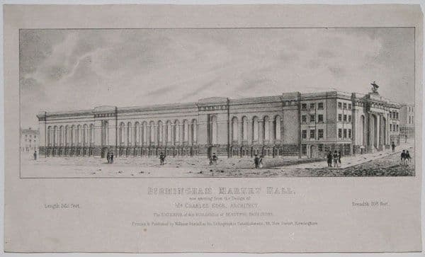 Drawing of the Market Hall’s classical exterior.