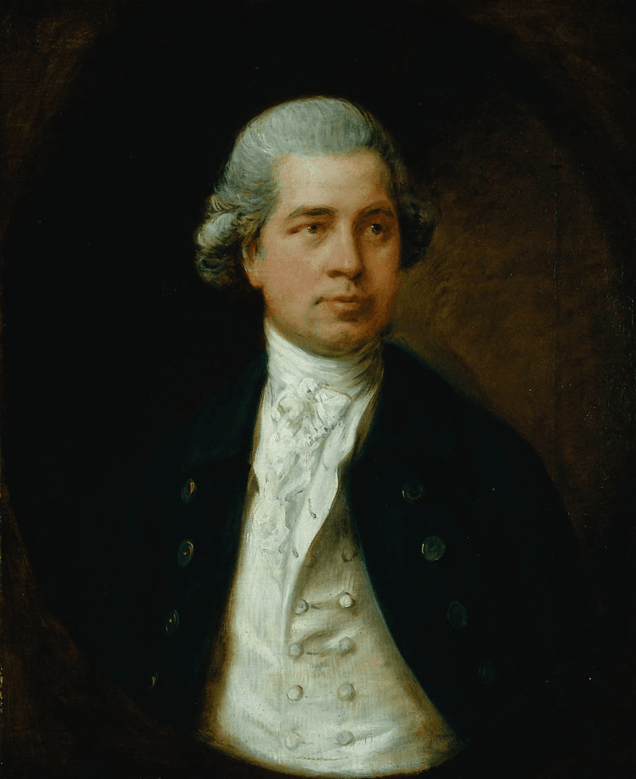 Oval portrait of a man in an eighteenth-century coat and powdered wig.