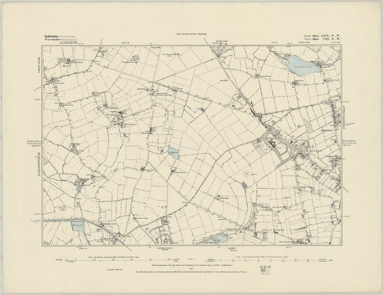 Ordnance Survey six-inch map of 1884 showing the farmland, lanes and farms of the Kingstanding area in the 1880s
