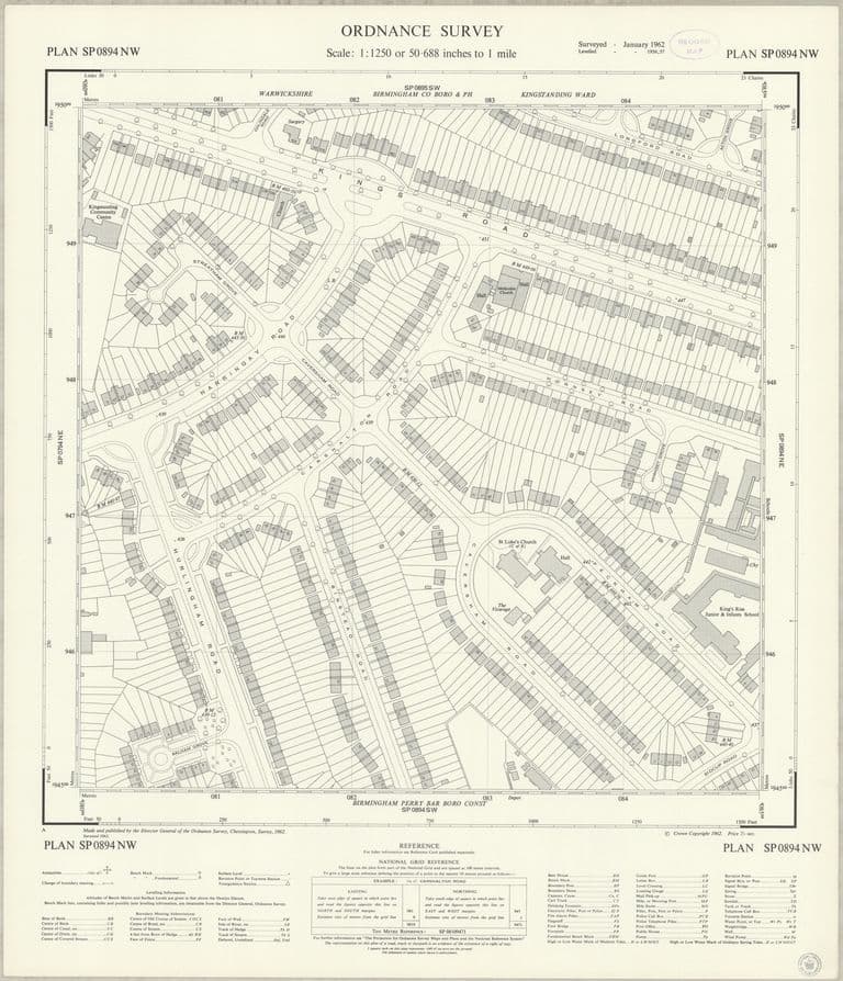 Ordnance Survey 1:1,250 plan of 1962 showing every house and garden around Kings Road and Carshalton Road, with St Luke’s Church and Kings Rise school