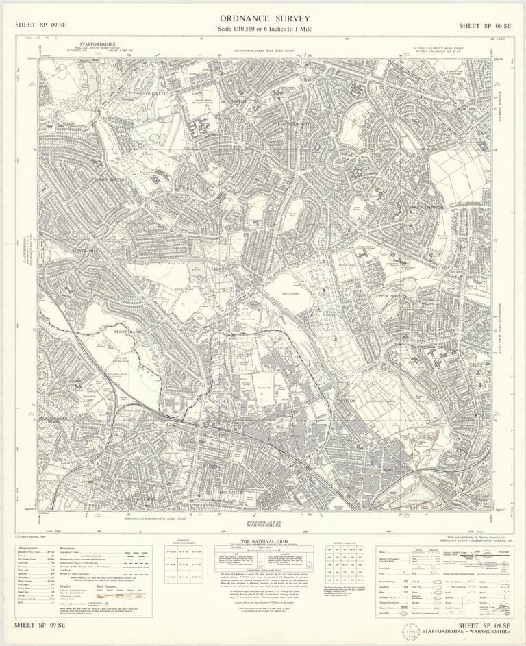 Six-inch National Grid map of 1966 covering Kingstanding, Perry Common, Witton Lakes and Perry Barr with 1950s–60s changes