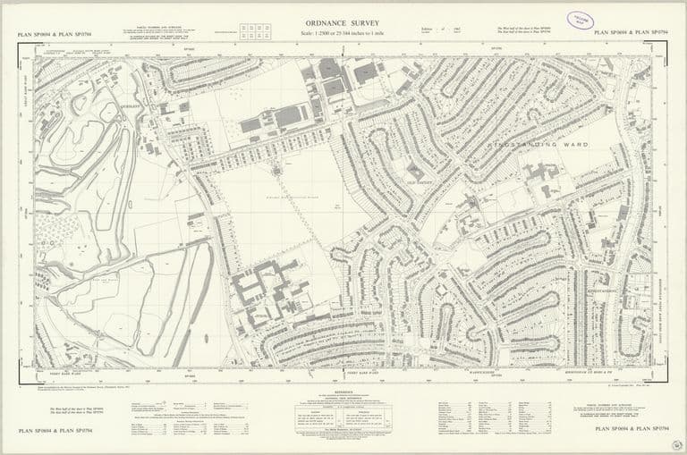Large-scale 1962 plan from Queslett and its industrial site across Old Oscott to Kingstanding, showing estate streets house by house