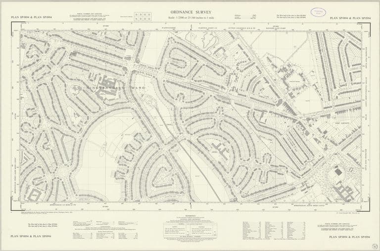 Large-scale 1963 plan of the Kingstanding estate east of the Circle to New Oscott, with every house, curving street, school and open space