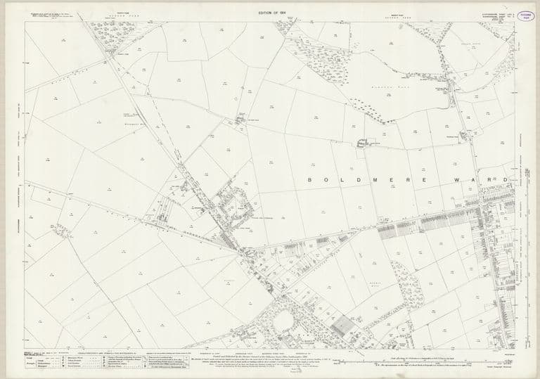 Detailed 1914 map of fields east of Kingstanding Road with scattered farms, lanes and field boundaries that later became the eastern Kingstanding estate