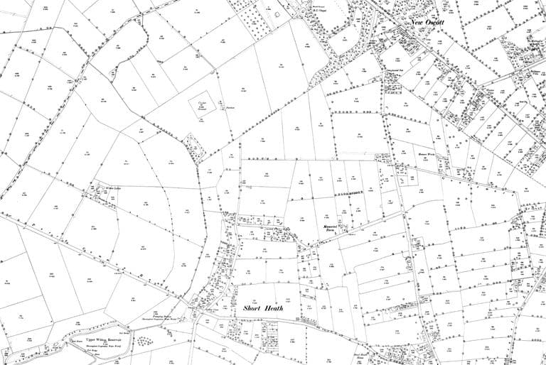 1880s field map with Witton Lodge, Perry Common Road, the Golden Cross inn, Short Heath, Manorial Farm and New Oscott with Oscott College grounds