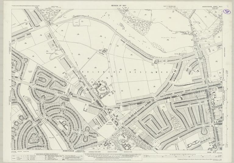 Detailed 1937 map of the eastern Kingstanding estate with curving council-house roads, crescents, schools and open spaces on former farmland