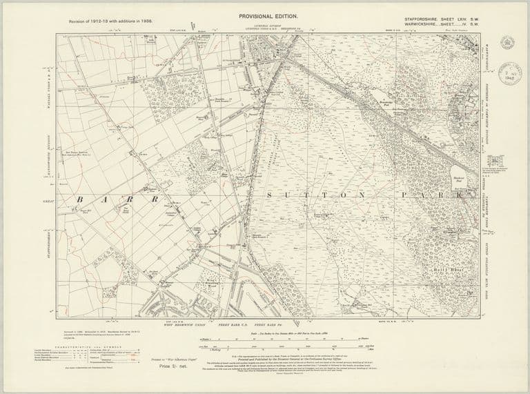 Six-inch map revised 1938 showing Queslett, Pheasey, Barr Beacon edge and the northern Kingstanding estate streets