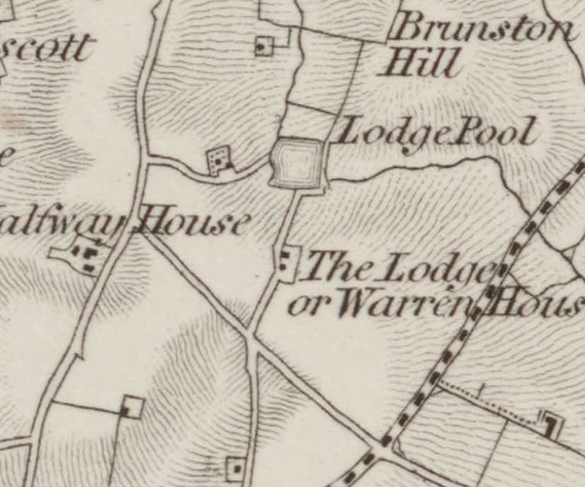 Early one-inch map with the lettering “Halfway House” beside a group of buildings
