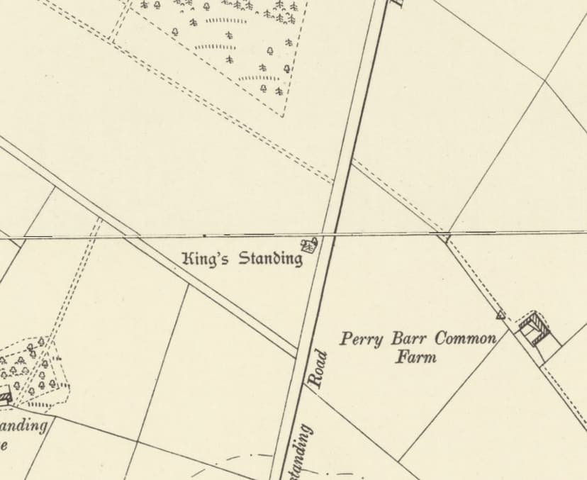 Old map showing Kingstanding Road running north with the King’s Standing mound just to its west