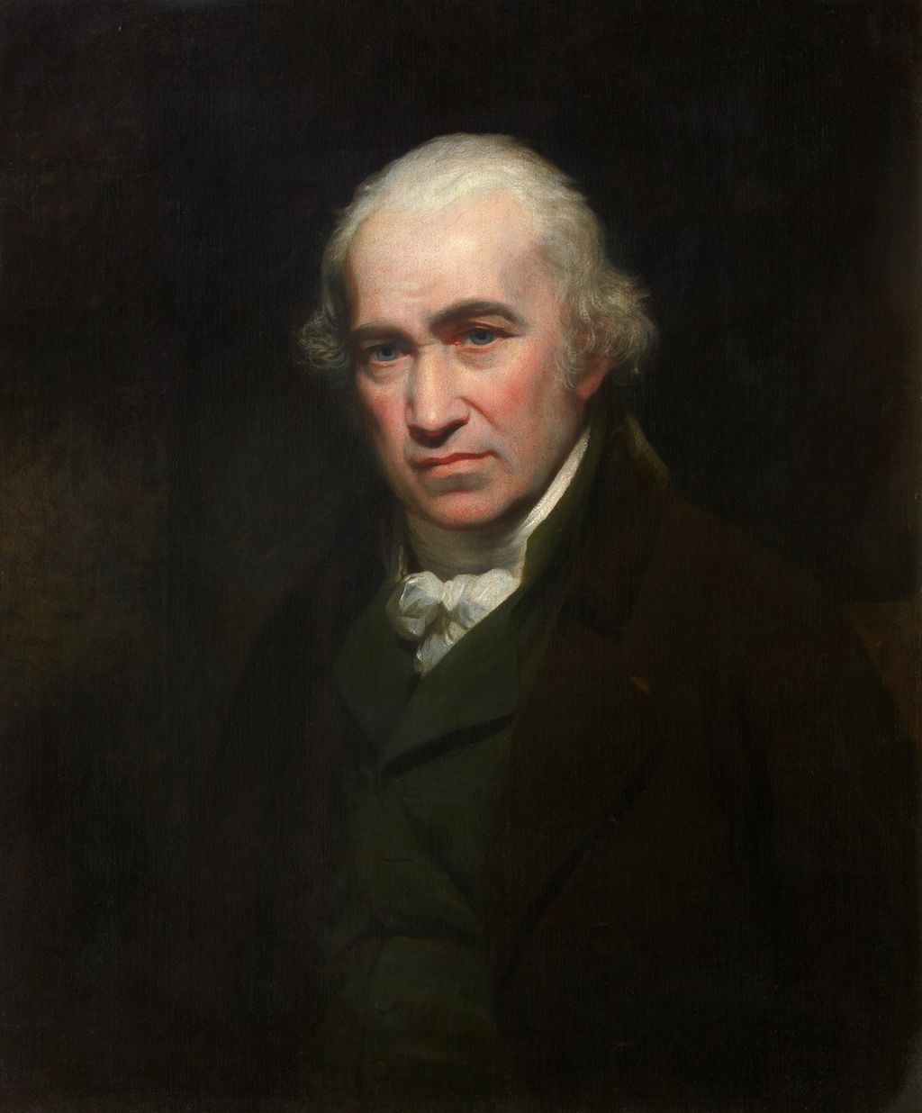 Oil portrait of James Watt in later life, in a dark coat, seated.