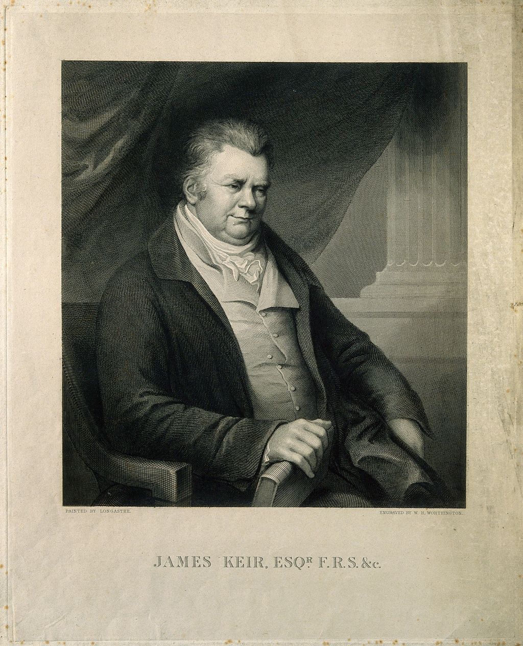 Line engraving of James Keir, an elderly man in a high-collared coat.