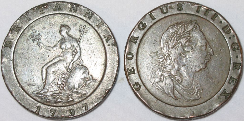 Both sides of a 1797 cartwheel twopence.