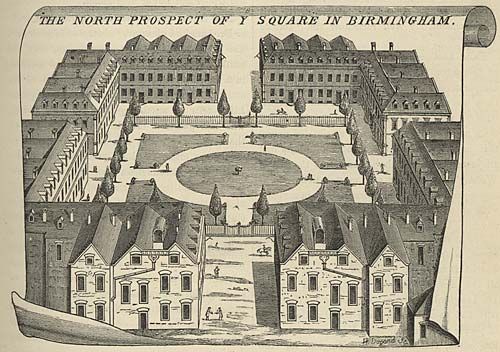 Print of Old Square, Birmingham, in 1732.