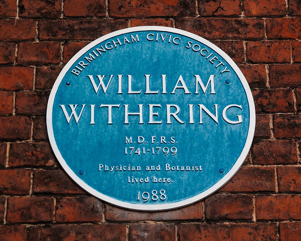 Blue plaque to William Withering at Edgbaston Hall.