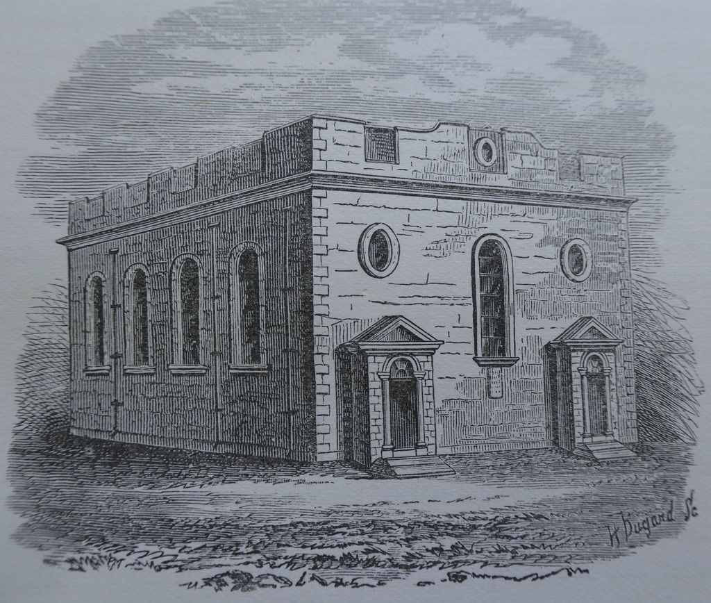 Engraving of the original New Meeting House.