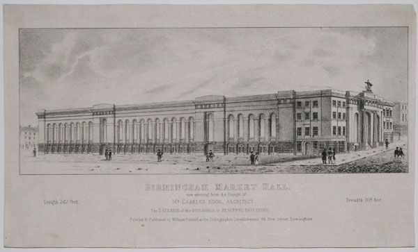 Drawing of the Market Hall’s classical exterior.