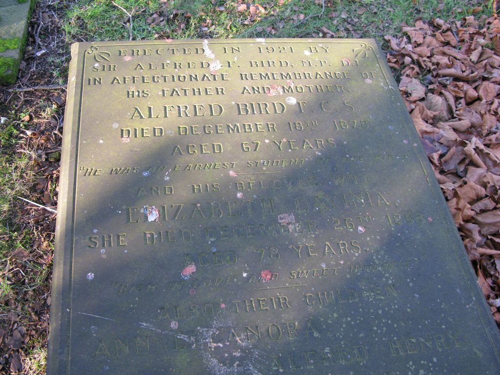A flat inscribed gravestone lying in grass.