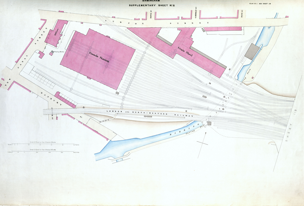Revised survey map of a railway goods yard with many parallel tracks.