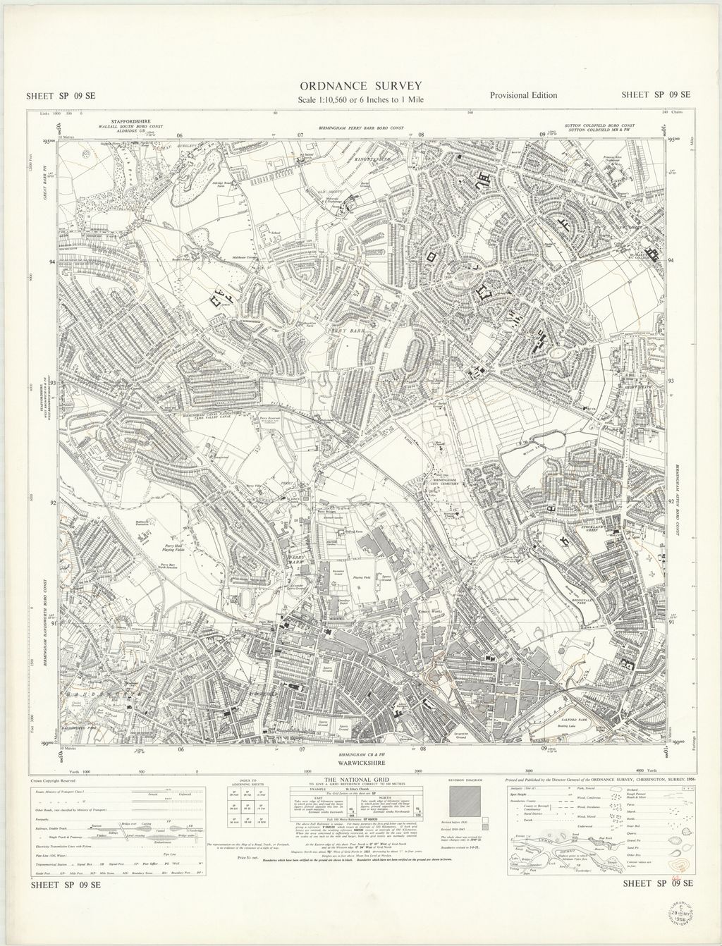 Six-inch National Grid map of 1956 covering Kingstanding, Perry Common, Old Oscott, Witton Lakes, Perry Barr and Witton