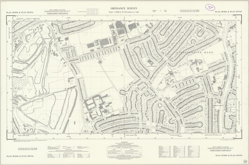 Large-scale 1962 plan from Queslett and its industrial site across Old Oscott to Kingstanding, showing estate streets house by house