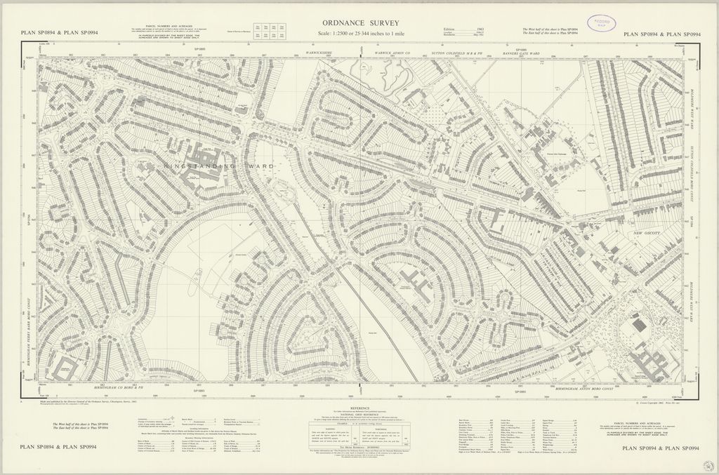 Large-scale 1963 plan of the Kingstanding estate east of the Circle to New Oscott, with every house, curving street, school and open space