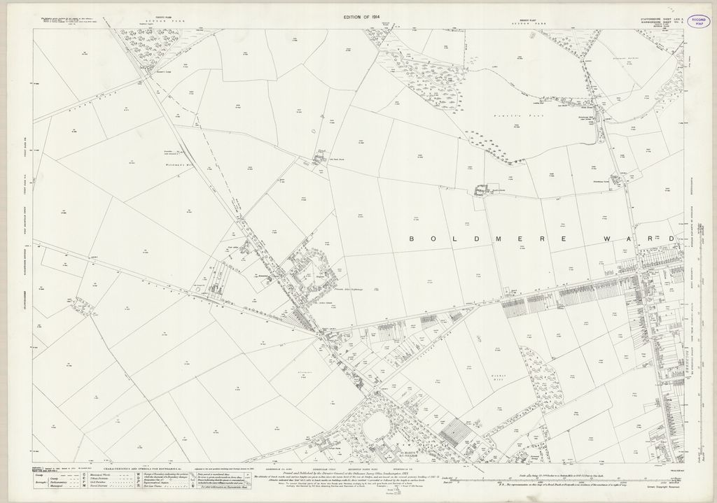 Detailed 1914 map of fields east of Kingstanding Road with scattered farms, lanes and field boundaries that later became the eastern Kingstanding estate
