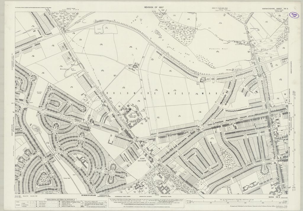 Detailed 1937 map of the eastern Kingstanding estate with curving council-house roads, crescents, schools and open spaces on former farmland