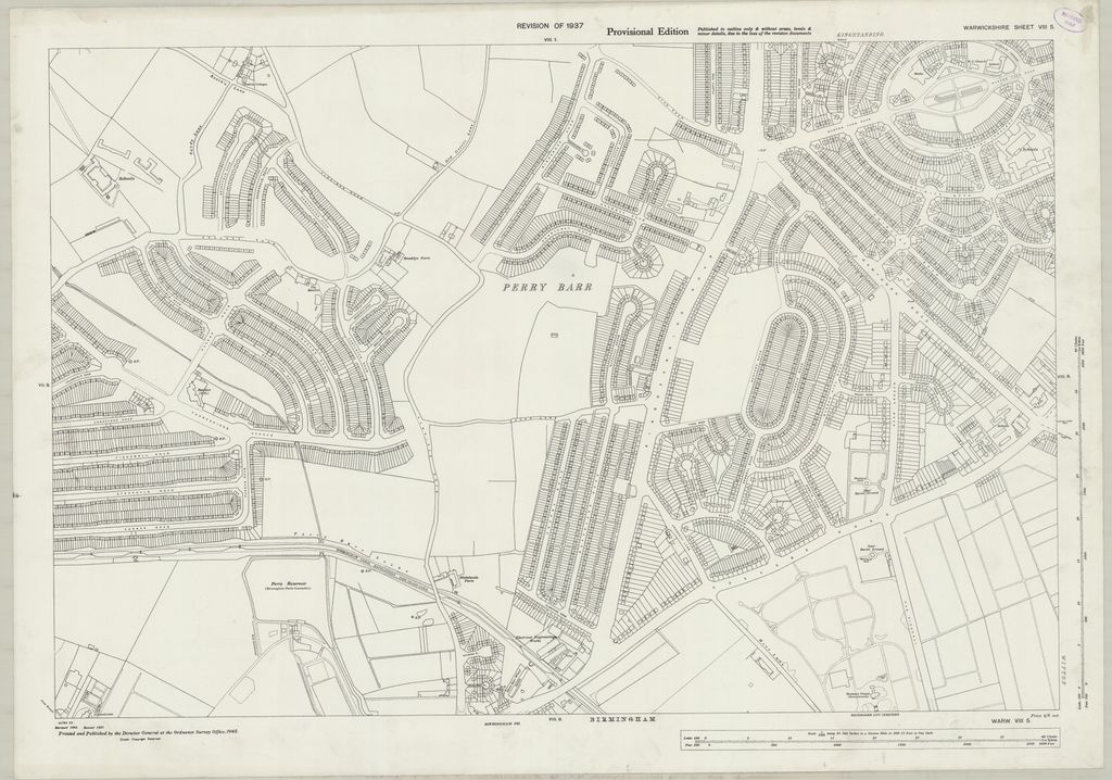 Detailed 1937 map of College Road and western Perry Common with new estate roads, the isolation hospital and the Jewish burial ground