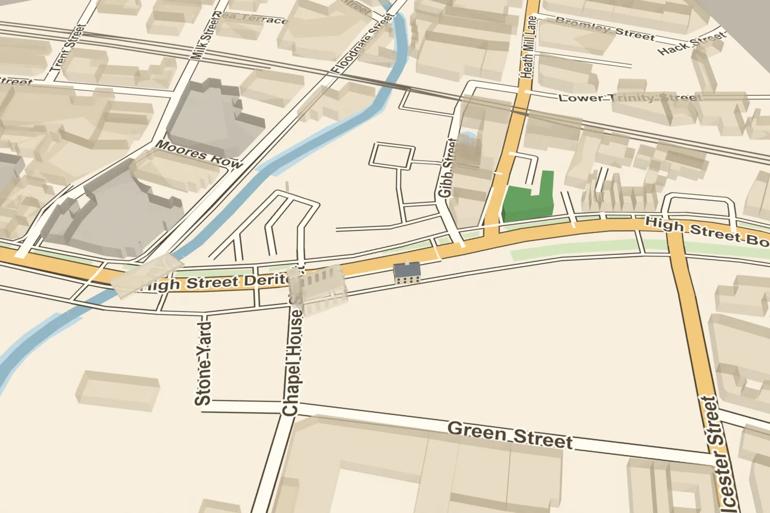 A 3D model of the Golden Lion inn on its original site in Deritend, beside the surviving Old Crown